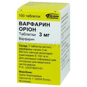 Варфарин Оріон таблетки, 3 мг, флакон, № 100; Оріон Корпорейшн