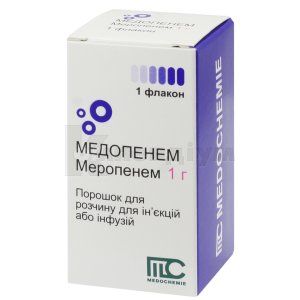 Медопенем порошок для розчину для ін'єкцій або інфузій, 1000 мг, флакон, № 1; Medochemie Ltd., Cyprus, Europe