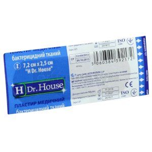 ПЛАСТИР МЕДИЧНИЙ БАКТЕРИЦИДНИЙ "H Dr. House" 7,2 см х 2,5 см, на тканинній основі, на тканинній основі, № 1; undefined