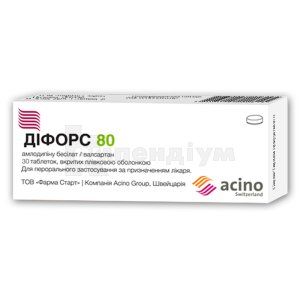 Діфорс 80 таблетки, вкриті плівковою оболонкою, 5 мг + 80 мг, блістер, № 30; Асіно