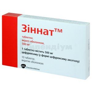 Зіннат™ таблетки, вкриті оболонкою, 500 мг, блістер, № 10; ГлаксоСмітКляйн