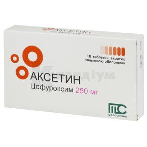 Аксетин таблетки, вкриті плівковою оболонкою, 250 мг, стрип, № 10; Medochemie Ltd., Cyprus, Europe