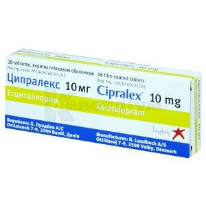 Ципралекс таблетки, вкриті плівковою оболонкою, 10 мг, № 28; Лундбек Експорт А/С