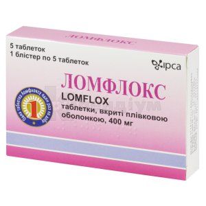 Ломфлокс таблетки, вкриті плівковою оболонкою, 400 мг, блістер, № 5; Іпка 