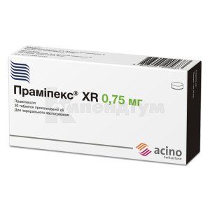 Праміпекс® XR таблетки пролонгованої дії, 0,75 мг, блістер, № 30; Асіно