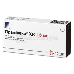 Праміпекс® XR таблетки пролонгованої дії, 1,5 мг, блістер, № 30; Асіно