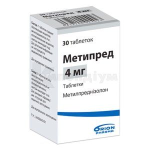 Метипред таблетки, 4 мг, флакон, № 30; Оріон Корпорейшн