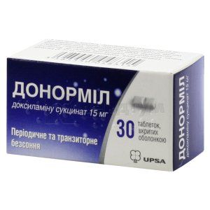 Донорміл таблетки, вкриті оболонкою, 15 мг, туба, № 30; УПСА