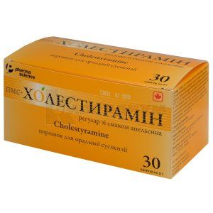 ПМС-холестирамин регуляр со вкусом апельсина порошок для оральной суспензии, 4 г, пакет, 9 г, № 30; Pharmascience
