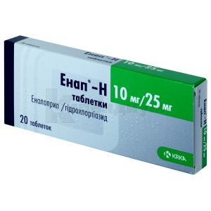 Энап®-H таблетки, 10 мг + 25 мг, блистер, № 20; KRKA d.d. Novo Mesto