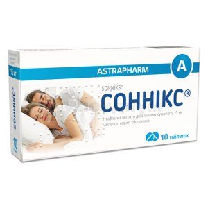 Сонникс® таблетки, покрытые оболочкой, 15 мг, блистер в коробке, № 10; Астрафарм