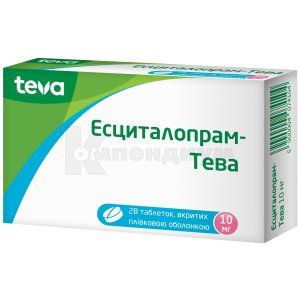 Эсциталопрам-Тева таблетки, покрытые пленочной оболочкой, 10 мг, блистер, № 28; Тева Украина