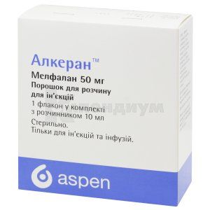 Алкеран™ порошок для приготовления инъекционного раствора, 50 мг, флакон в контурной ячейковой упаковке, с растворителем во флаконах по 10 мл, с раств. во фл. 10 мл, № 1; Aspen Europe
