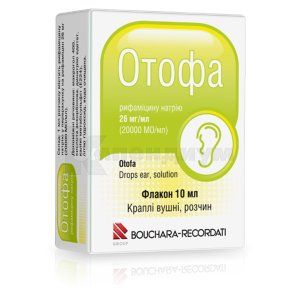 Отофа капли ушные, раствор, 20000 ме/мл, флакон, 10 мл, № 1; Laboratories Bouchara Recordati