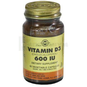ВИТАМИН D3 600 МЕ капсулы, флакон, № 60; Solgar Vitamin and Herb
