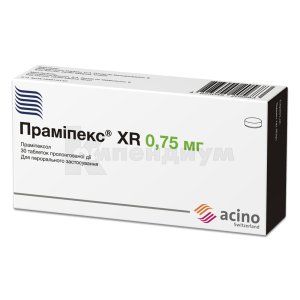 Прамипекс® XR таблетки пролонгированного действия, 0,75 мг, блистер, № 30; Acino