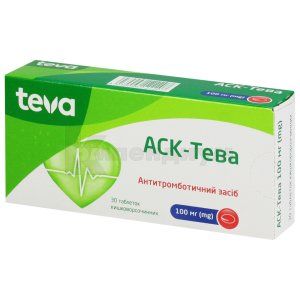 АСК-Тева таблетки кишечно-растворимые, 100 мг, блистер, № 30; Тева Украина