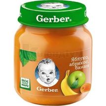 ПЮРЕ ФРУКТОВЕ ТМ "GERBER" "ЯБЛУКО, АБРИКОС, БАНАН" пастеризоване, вітамінізоване, 130 г, для дітей від 6 місяців, для дітей від 6 місяців, № 1; Нестле Україна