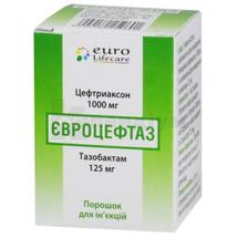 Євроцефтаз порошок для ін'єкцій, 1000 мг + 125 мг, флакон, № 1; Євро Лайфкер