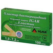 ПЛАСТИР БАКТЕРИЦИДНИЙ торгової марки IGAR тип ЕЛАСТИК (на еластичній полімерній основі) 1,9 см х 7,2 см, № 100; Ігар