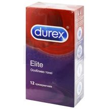 ПРЕЗЕРВАТИВИ ЛАТЕКСНІ З СИЛІКОНОВОЮ ЗМАЗКОЮ "DUREX ELITE" особливо тонкі, особливо тонкі, № 12; undefined