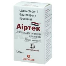 Аіртек аерозоль для інгаляцій дозований, 25 мкг/доза + 250 мкг/доза, контейнер, 120 доз, 120 доз, № 1; Гленмарк