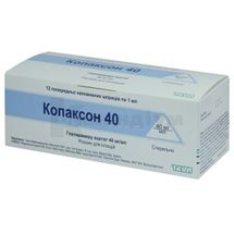 Копаксон 40 розчин  для ін'єкцій, 40 мг/мл, шприц, 1 мл, у картонній коробці, у карт. коробці, № 12; Тева Україна