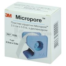 ПЛАСТИР ХІРУРГІЧНИЙ MICROPORE™ 2,5 см х 5 м, з диспенсером, з диспенсером, № 1; undefined