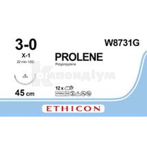 PROLENE 3/0, син., 45 см, голка 22 мм ріжуча 1/2, № 1; Етікон, Інк.