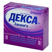 Декса-Здоров'я розчин  для ін'єкцій, 25 мг/мл, ампула, 2 мл, у блістері в коробці, у блістері в коробці, № 10; Корпорація Здоров'я