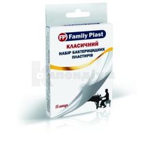 FAMILY PLAST НАБІР ПЛАСТИРІВ БАКТЕРИЦИДНИХ КЛАСИЧНИЙ 2,5 см х 7,2 см тканинний, 3,8 см х 3,8 см тканинний, 3,5 см х 7,2 см тканинний, № 15; Аргопласт