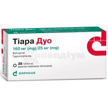 Тіара Дуо таблетки, вкриті плівковою оболонкою, 160 мг + 25 мг, контурна чарункова упаковка, № 28; Дарниця ФФ