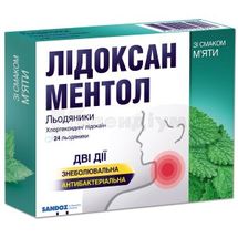 Лідоксан ментол льодяники, 5 мг + 1 мг, блістер, № 24; Сандоз