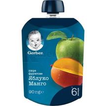 ПЮРЕ ФРУКТОВЕ ГОМОГЕНІЗОВАНЕ ТМ "GERBER" "ЯБЛУКО И МАНГО" пастеризоване, вітамінізоване, 90 г, для дітей від 6 місяців, для дітей від 6 місяців, № 1; Нестле Україна