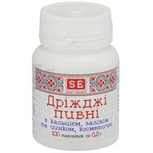 ПИВНІ ДРІЖДЖІ З КАЛЬЦІЄМ, ЗАЛІЗОМ І ЦИНКОМ, КОСМЕТИЧНІ таблетки, 0.5 г, № 100; Фармаком