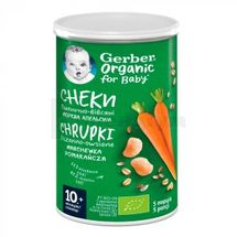 GERBER ORGANIC ОРГАНІЧНІ ПШЕНИЧНО-ВІВСЯНІ СНЕКИ З МОРКВОЮ І АПЕЛЬСИНОМ 35 г, № 1; Nestle Swiss