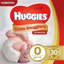 Підгузники дитячі гігієнічні Diapers Couches Huggies Little Snugglers preemie (0-3 кг), № 30; Кімберлі-Кларк Україна