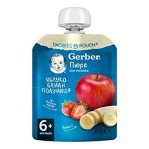 Пюре фруктове вітамінізоване тм "Gerber" "Яблуко, банан, полуниця" пауч упаковка, 90 мг, з 6 місяців, з 6 місяців, № 1; Нестле Україна