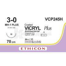 ВИКРИЛ ПЛЮС с покрытием (Антибактериальный/Полиглактин 910) 3/0, фиолет., 70 см, игла 31 мм колющая, игла 31 мм колющая, № 1; Ethicon, Inc