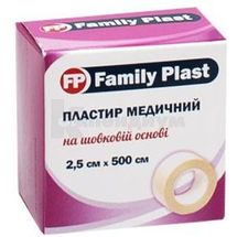 FAMILY PLAST ПЛАСТЫРЬ МЕДИЦИНСКИЙ НА ШЕЛКОВОЙ ОСНОВЕ 2,5 см х 500 см, № 1; Аргопласт