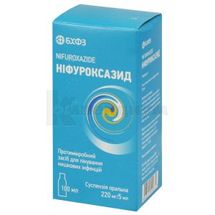 Нифуроксазид суспензия оральная, 220 мг/5 мл, флакон полимерный, 100 мл, с дозирующей ложкой, в пачке, с дозир. ложкой, в пачке, № 1; ПАО НПЦ "Борщаговский ХФЗ"