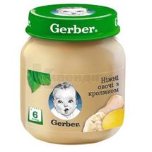 ПЮРЕ ОВОЩНО-МЯСНОЕ ПРОТЕРТОЕ "НЕЖНЫЕ ОВОЩИ С КРОЛИКОМ" "GERBER" 130 г, с 6 месяцев, с 6 месяцев, № 1; Нестле Украина