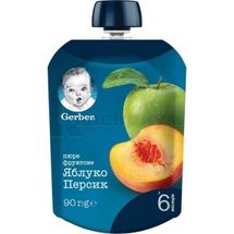 ПЮРЕ ФРУКТОВОЕ ГОМОГЕНИЗИРОВАННОЕ ТМ "GERBER" "ЯБЛОКО И ПЕРСИК" пастеризованное, витаминизированное, 90 г, для детей от 6 месяцев, для детей от 6 месяцев, № 1; Нестле Украина