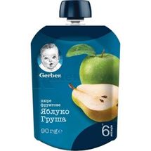 ПЮРЕ ФРУКТОВОЕ ГОМОГЕНИЗИРОВАННОЕ ТМ "GERBER" "ЯБЛОКО И ГРУША" пастеризованное, витаминизированное, 90 г, для детей от 6 месяцев, для детей от 6 месяцев, № 1; Нестле Украина