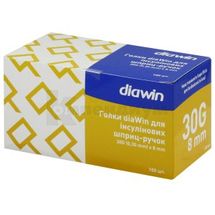 ИГЛЫ diaWin ДЛЯ ИНСУЛИНОВЫХ ШПРИЦ-РУЧЕК 30g(0,30 мм) х 8 мм, № 100; Диавин