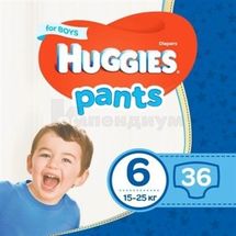 ПОДГУЗНИКИ-ТРУСИКИ ДЕТСКИЕ ГИГИЕНИЧЕСКИЕ HUGGIES (ХАГГИС) BOY (ДЛЯ МАЛЬЧИКОВ) размер 6 (15-25 кг), № 36; undefined