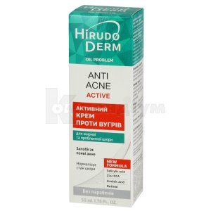 КРЕМ АКТИВНИЙ ПРОТИ ВУГРІВ ANTI-ACNE ACTIVE серії HIRUDO DERM OIL PROBLEM