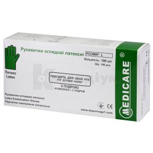 Рукавички оглядові латексні нестерильні Медікеа (Latex viewing gloves unsterile Medicare)