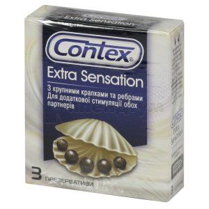 ПРЕЗЕРВАТИВИ ЛАТЕКСНІ З СИЛІКОНОВОЮ ЗМАЗКОЮ CONTEX® EXTRA SENSATION (З КРУПНИМИ КРАПКАМИ ТА РЕБРАМИ)