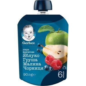 ПЮРЕ ФРУКТОВЕ ТМ "GERBER" "ЯБЛУКО, ГРУША, МАЛИНА, ЧОРНИЦЯ"